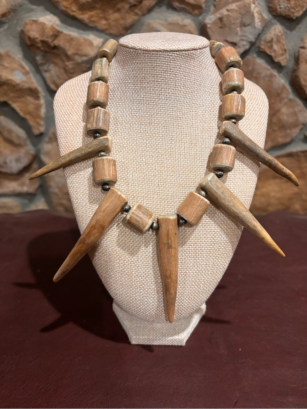 Massive tribal carved antler necklace